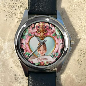 Personalized Princess Photo Watch: Custom Cartoon Gift for Girls