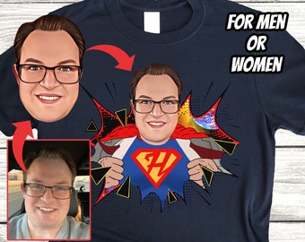 Custom Superhero Shirt, Superhero Cartoon, Personalized Cartoon Portrait, Custom Cartoon Shirt, Superhero Gift For Dad, Comic Photo Shirt