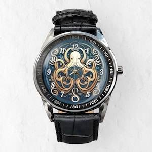 Octopus Watch: Personalized Stainless Steel & Leather Timepiece Black Leather Watch