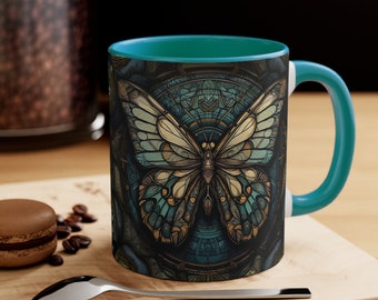 Mug papillon, Mug décoratif 11 oz, Papillon en vitrail, Mug bicolore, Mug en vitrail, Belles tasses, Mugs uniques, Mugs à café pour homme