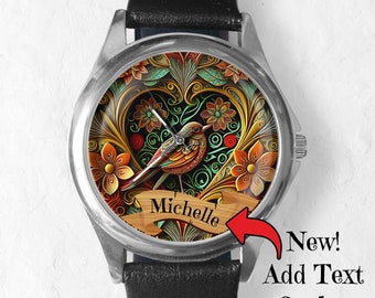 Watches for Women, Bird Watch, Unique Watches, Floral Wristwatch, Unisex Watch, for Men or Women, Leather and Stainless Steel band Watches