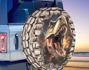 3D T-Rex Tire Cover: Dinosaur Car Decor for Jeep, SUVPolyester All Weather Handmade Cover for Spare Tire