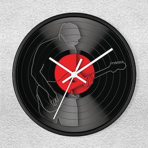 Vinyl Record Wall Clock: Guitar Player Silhouette, Music Lover Gift