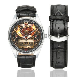 Steampunk Music Fan Watch - Heart & Retro Vinyl Record Wristwatch image 8