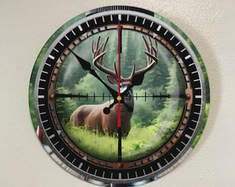 Deer Hunter Clock, Wall Clock Unique, Hunting Clock, Rustic Decor, Cabin Wall Art, Nature Lover Gift, Fathers Day Gift Idea, Timepiece Gift