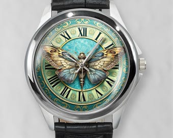 Unique Vintage Moth Watch, With Intricate Moth Art, Roman Numeral Wristwatch, With Optional Greeting Card Upgrade