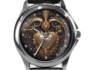 Steampunk Heart Watch: Leather or Stainless Steel Band