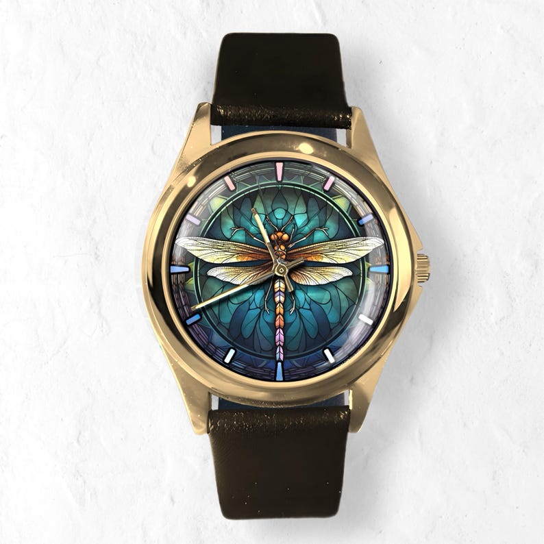 Watches for Women, Dragon Fly Gift, Unique Watches, Unisex Wristwatch, Colorful Hour Marks, Gold Watch, Silver Watch, Watch for Men & Women image 8