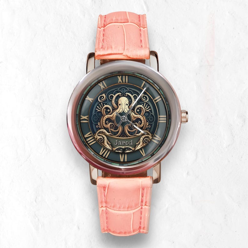 Octopus Watch: Personalized Stainless Steel & Leather Timepiece Black leatherstyle 2