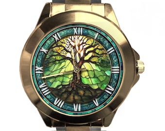 Tree of Life Watch: Faux Stained Glass Art, Roman Numerals