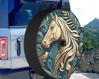 Horse Medallion Tire Cover: All Weather Polyester Spare Tire Protector