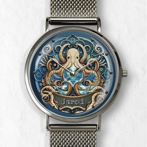 Personalized Octopus Watch: Black or Silver Stainless Steel Timepiece