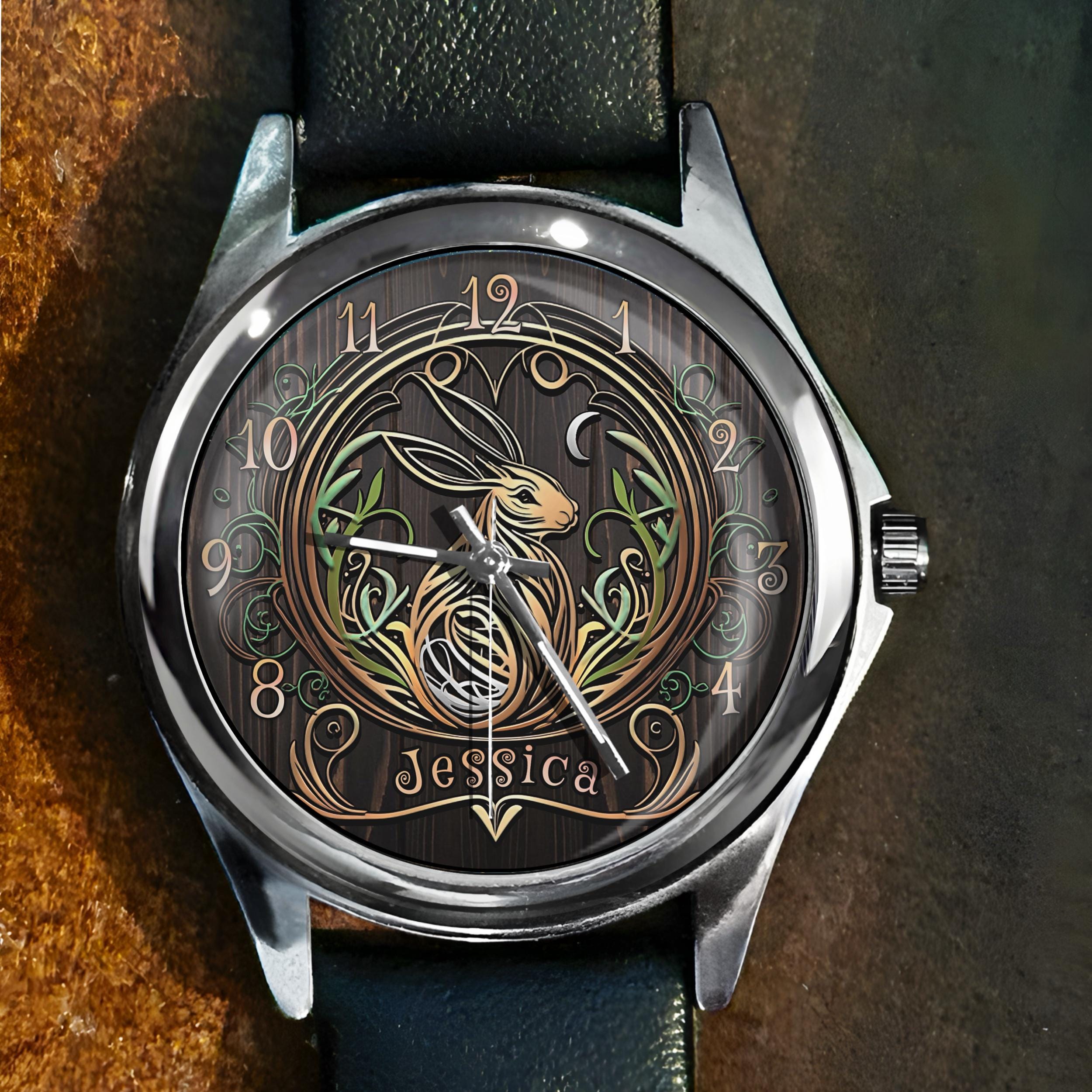 アート・デザイン・音楽 WATCH History of the modern wrist watch Art Nouveau Rabbit Watch: Custom Name Timepiece, Leather or Steel