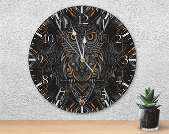 Owl Clock, Owl Wall Clock, Owl Gift, Owl Decor, Geometric Wall Clock, Owl Gift for Women, Home Decor Clock, Wooden Clock, Made in USA