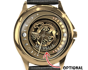Scorpio Zodiac Watch: Custom Astrology Gift Handmade Stainless Steel Leather Watches