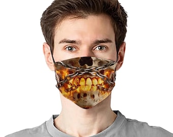 Flaming Skull Half Mask - Chained Fire Skeleton Biker Halloween Disguise