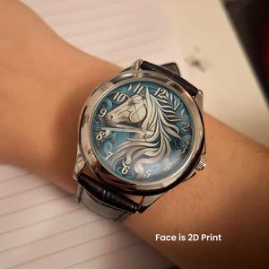 Damenuhr mit Pferdemedaillon, 3D-Effekt-Zifferblatt mit Pferdemotiv, einzigartige Armbanduhr für Damen und Herren, 6 verschiedene Modelle zur Auswahl
