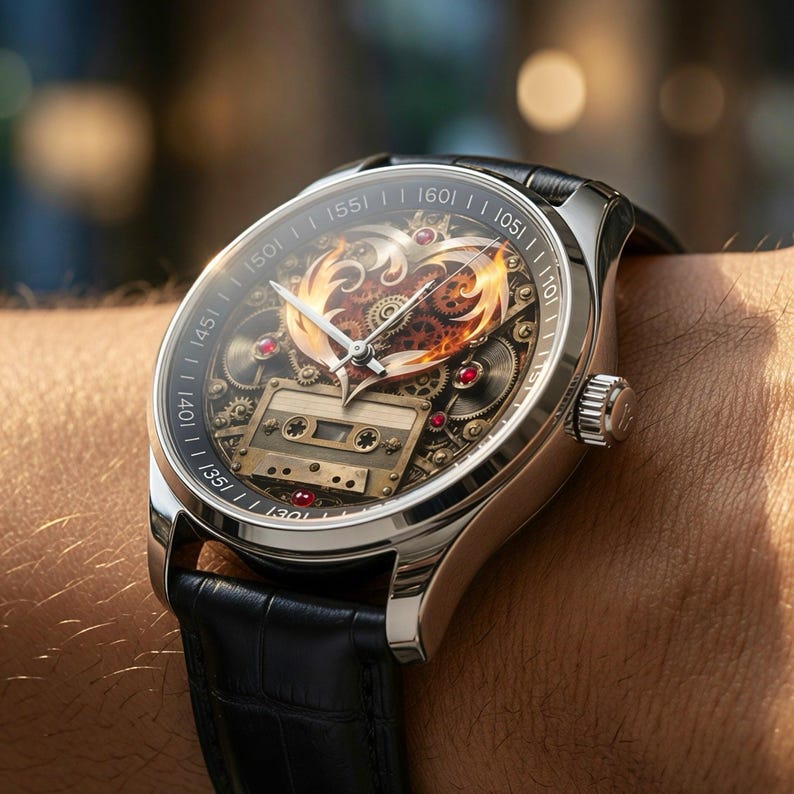 Steampunk Music Fan Watch - Heart & Retro Vinyl Record Wristwatch image 4