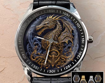 Dragon Steampunk Wristwatch: Leather or Stainless Steel Band