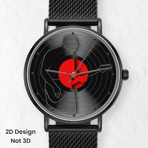 Vinyl record guitar watch, music lover gift, retro art wristwatch for men and women, Music Fandom watches image 1