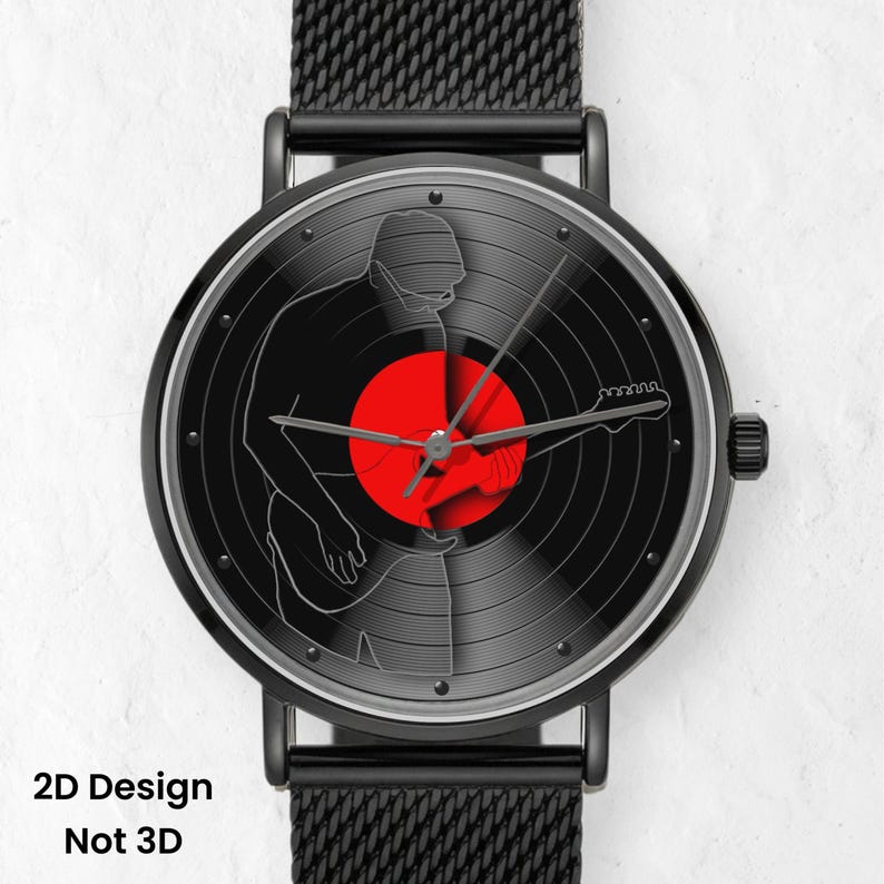 Vinyl record guitar watch, music lover gift, retro art wristwatch for men and women, Music Fandom watches image 1