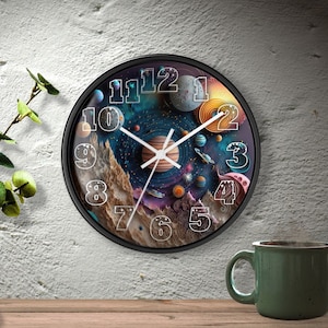 Reloj espacial, reloj planetario, reloj de pared celestial, relojes para hombres, arte de pared con efecto 3D, decoración de pared celestial, regalos del sistema solar, reloj único
