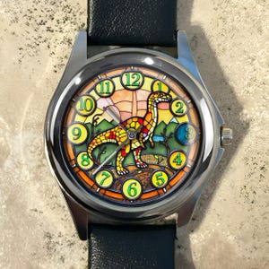 Dinosaur Watches, Stained Glass Style, Plateosaurus Watch, Kids Watches, Gift idea for Son, Dinosaur Gift, Watch for Daughter, Birthday Gift