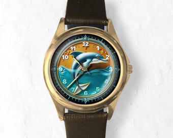 Custom Dolphin Watch, Unique Kid Watches, Women’s Watch, Name Watch, Personalized Gift Handmade Stainless Steel Leather Watches