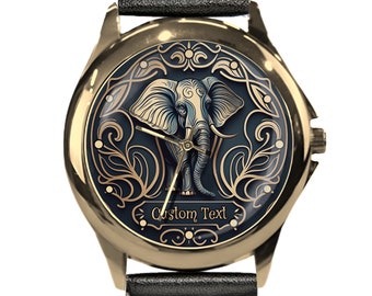Elephant Watch: Gold Stainless Steel, Leather Band