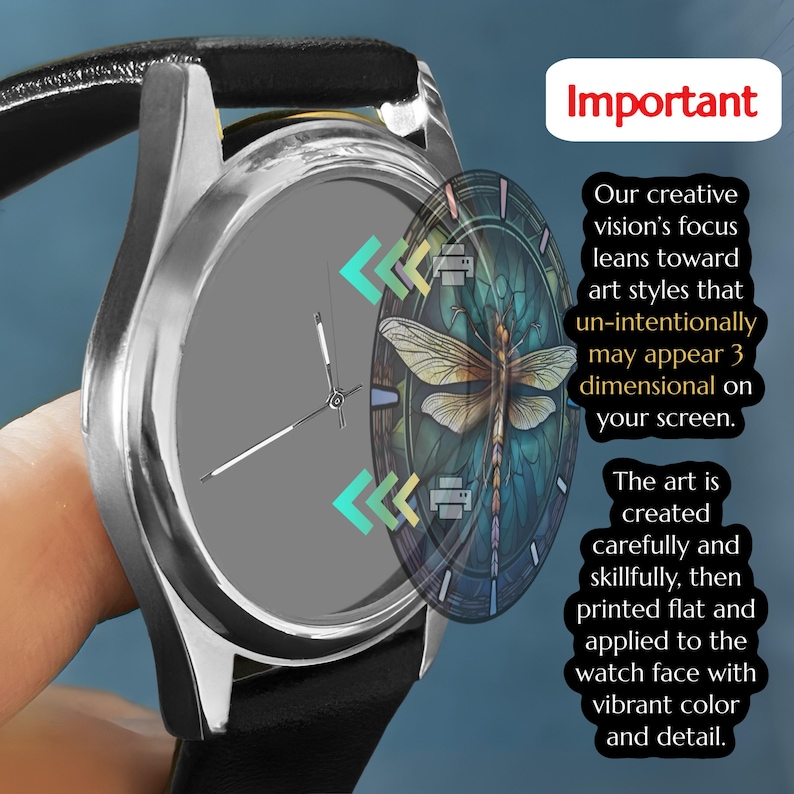 Watches for Women, Dragon Fly Gift, Unique Watches, Unisex Wristwatch, Colorful Hour Marks, Gold Watch, Silver Watch, Watch for Men & Women image 6