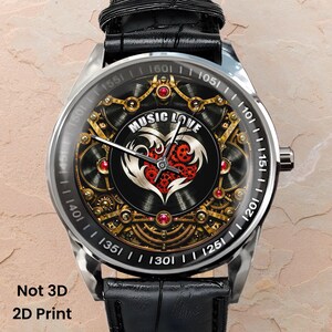 Steampunk Music Fan Watch - Heart & Retro Vinyl Record Wristwatch image 6