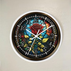 Faux Stained Glass Rose Clock: Bohemian Floral Home Decor