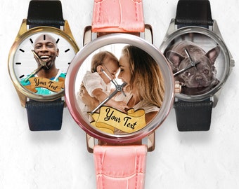 Personalisierte Foto-Uhr: Roségold-Rosa-Lederuhr für Frauen
