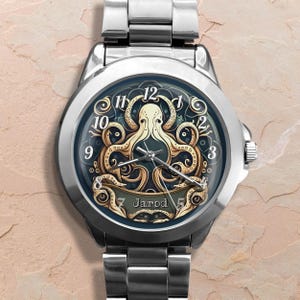 Octopus Watch: Personalized Stainless Steel & Leather Timepiece Silver Stainless St