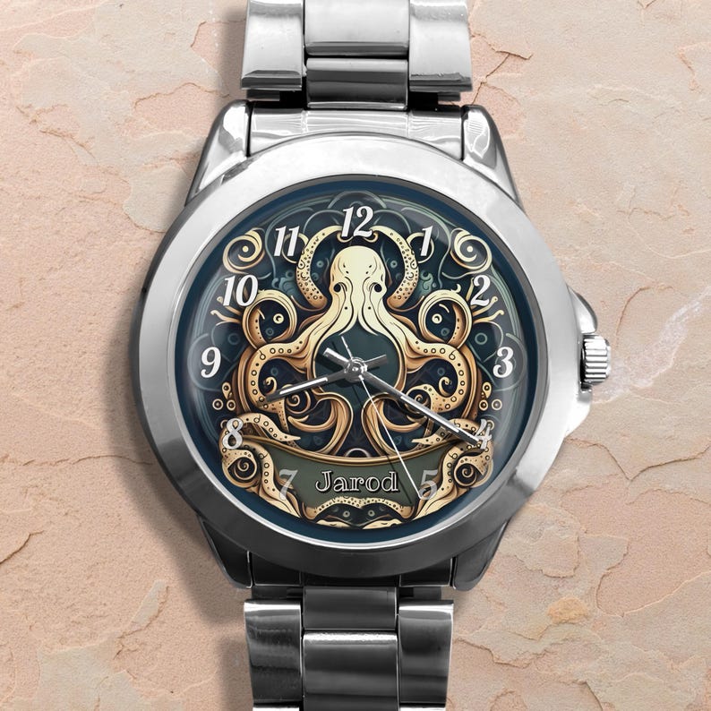 Octopus Watch: Personalized Stainless Steel & Leather Timepiece Silver Stainless St