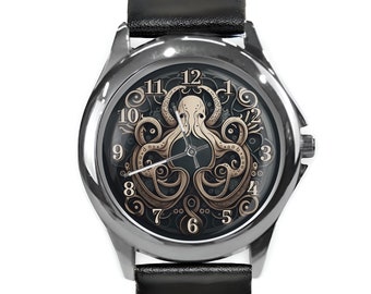 Uhren für Frauen, Octopus Uhr, einzigartige Uhren, Octopus Geschenk, Unisex Uhr, Lederuhr für Frauen, Edelstahlband Uhren für Männer