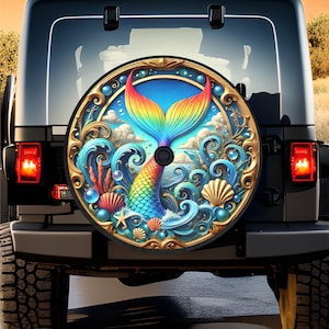 Mermaid Ocean Waves Tire Cover: Beach Car Accessories