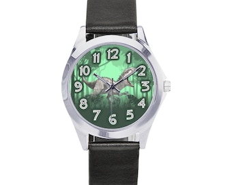 Personalisierte Dinosaurier Uhr, Cartoon Name Uhr, Geburtstagsgeschenk handgemachte Edelstahl Leder Uhren