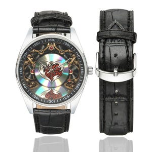 Steampunk Music Fan Watch - Heart & Retro Vinyl Record Wristwatch image 11