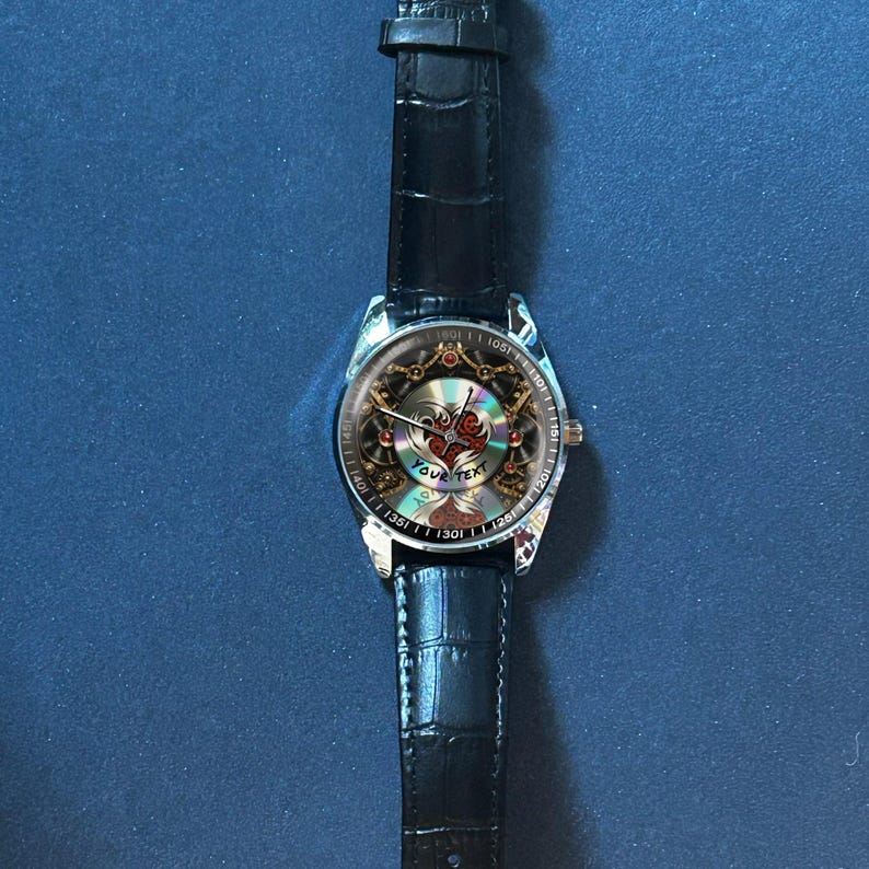 Steampunk Music Fan Watch - Heart & Retro Vinyl Record Wristwatch image 5