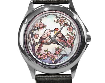 Watches for Women, Bird Watcher Gift, Love Birds Gift, Unique Watches, Anniversary Gift, Gold or Silver Wristwatch, Gift for Her, Love Gift