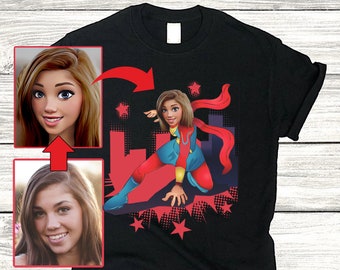 Personlig tecknad superhjälteskjorta: Anpassad serietidningsgåva