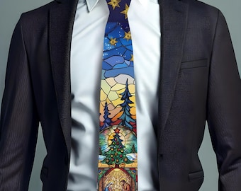Corbata navideña con diseño de la Natividad, corbata con vidrieras, corbatas para fiestas navideñas para hombres o mujeres