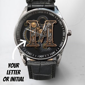 Steampunk Watch Men, Unique Watch, Customized Watch Face, Personalized Initial Bracelets, Mens Watch, Watch for my Husband, Steampunk Gift,