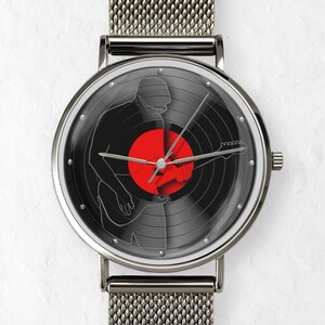 Vinyl record guitar watch, music lover gift, retro art wristwatch for men and women, Music Fandom watches image 3