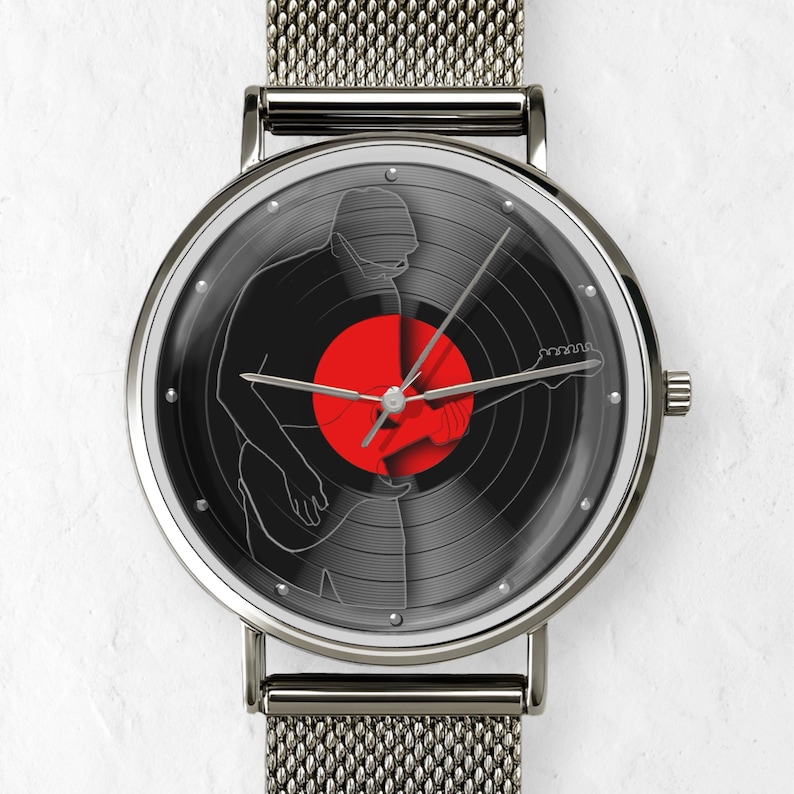 Vinyl record guitar watch, music lover gift, retro art wristwatch for men and women, Music Fandom watches image 3