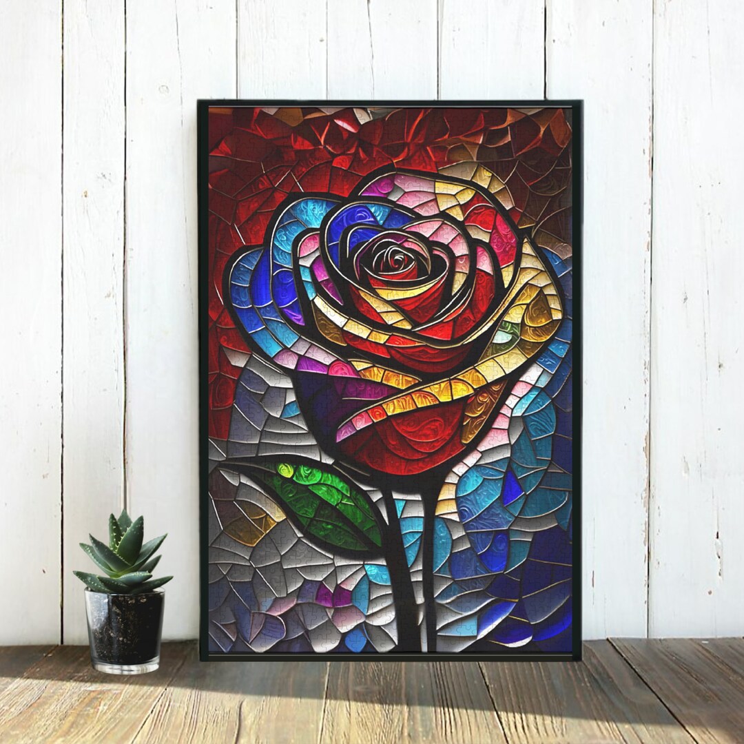 Stained Glass Rose Puzzle: Floral Jigsaw Puzzle for Adults - Etsy
