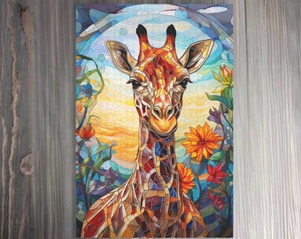 Casse-tête en vitrail, casse-tête girafe, puzzle en bois, girafe en vitrail, casse-tête pour adultes, casse-tête unique, 300, 500, 1000 pièces