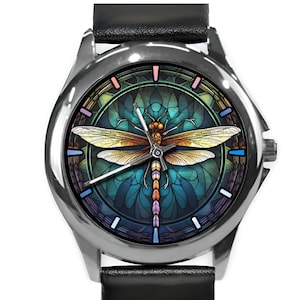 Watches for Women, Dragon Fly Gift, Unique Watches, Unisex Wristwatch, Colorful Hour Marks, Gold Watch, Silver Watch, Watch for Men & Women