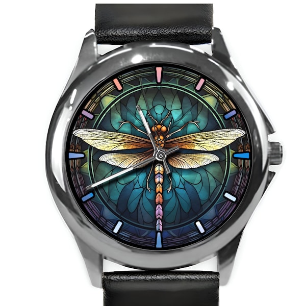 Watches for Women, Dragon Fly Gift, Unique Watches, Unisex Wristwatch, Colorful Hour Marks, Gold Watch, Silver Watch, Watch for Men & Women